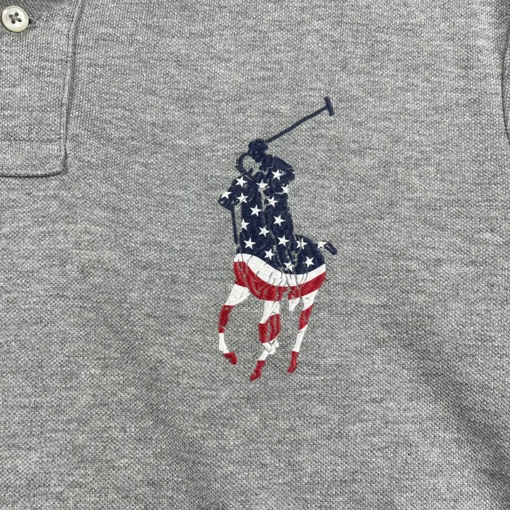 Polo Ralph Lauren Gray Short‎ Sleeve Polo Shirt American Big Pony Size Mens L